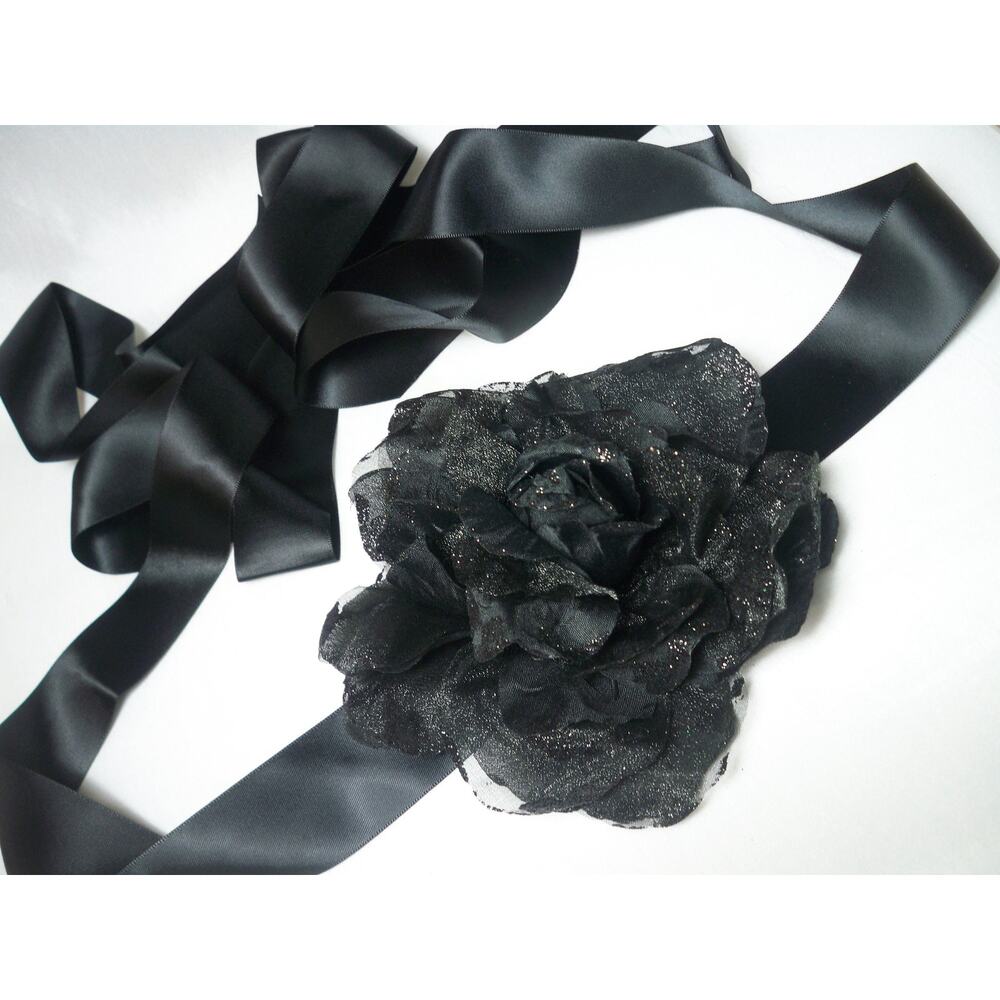 Flower floral black belt sash prom dress belt, mob belt wedding sash